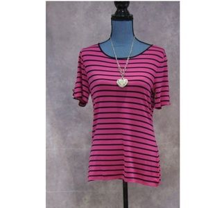 NEW Cable & Gauge Pink & Black Stripe Button Tee L